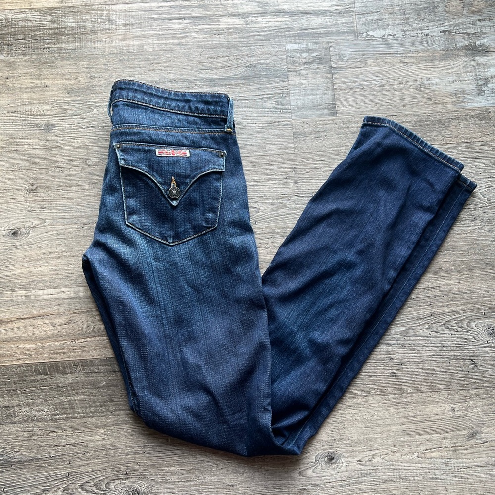 Women's Hudson Collin Flap Straight Jeans. In a dark wash. Size 25